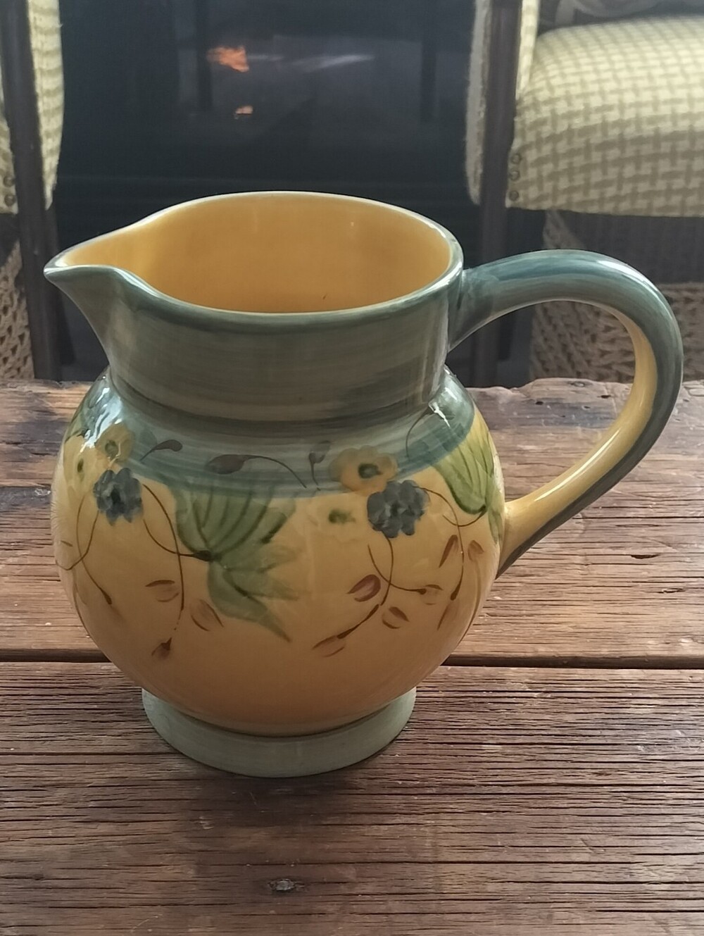 French Faience Provencale du Poet-Laval France Pottery Pitcher 7.5" tall